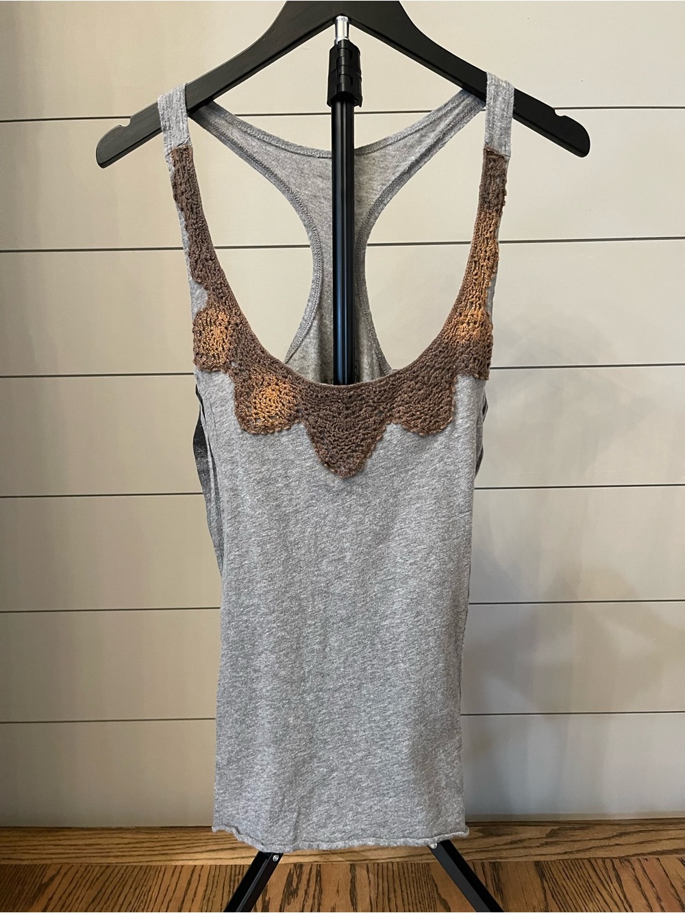 We The Free Crochet Trim Racerback Tank Gray XS/TP Boho Layering Top